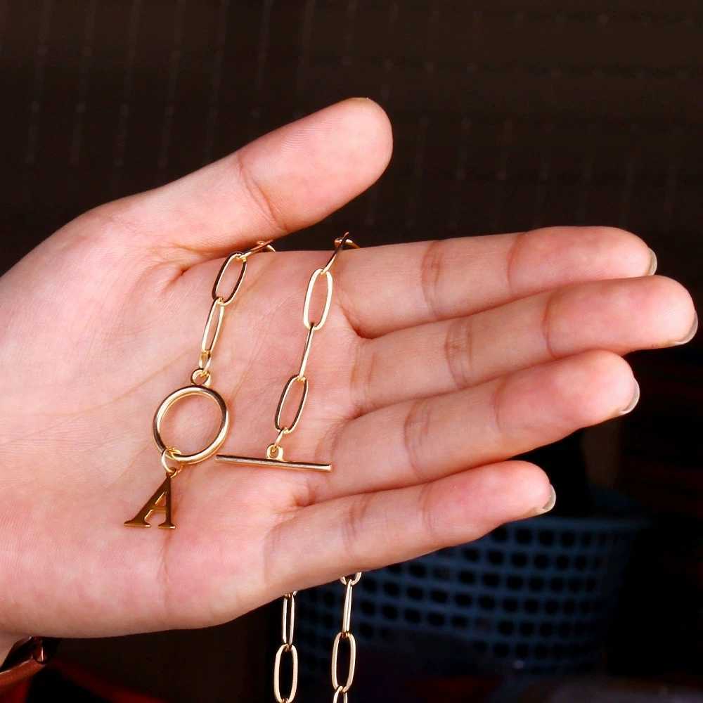 English Letter Initial Necklace 18K Gold Plated Stainless Steel OT Clasp Paper Clip Chain Necklace for Women G251217
