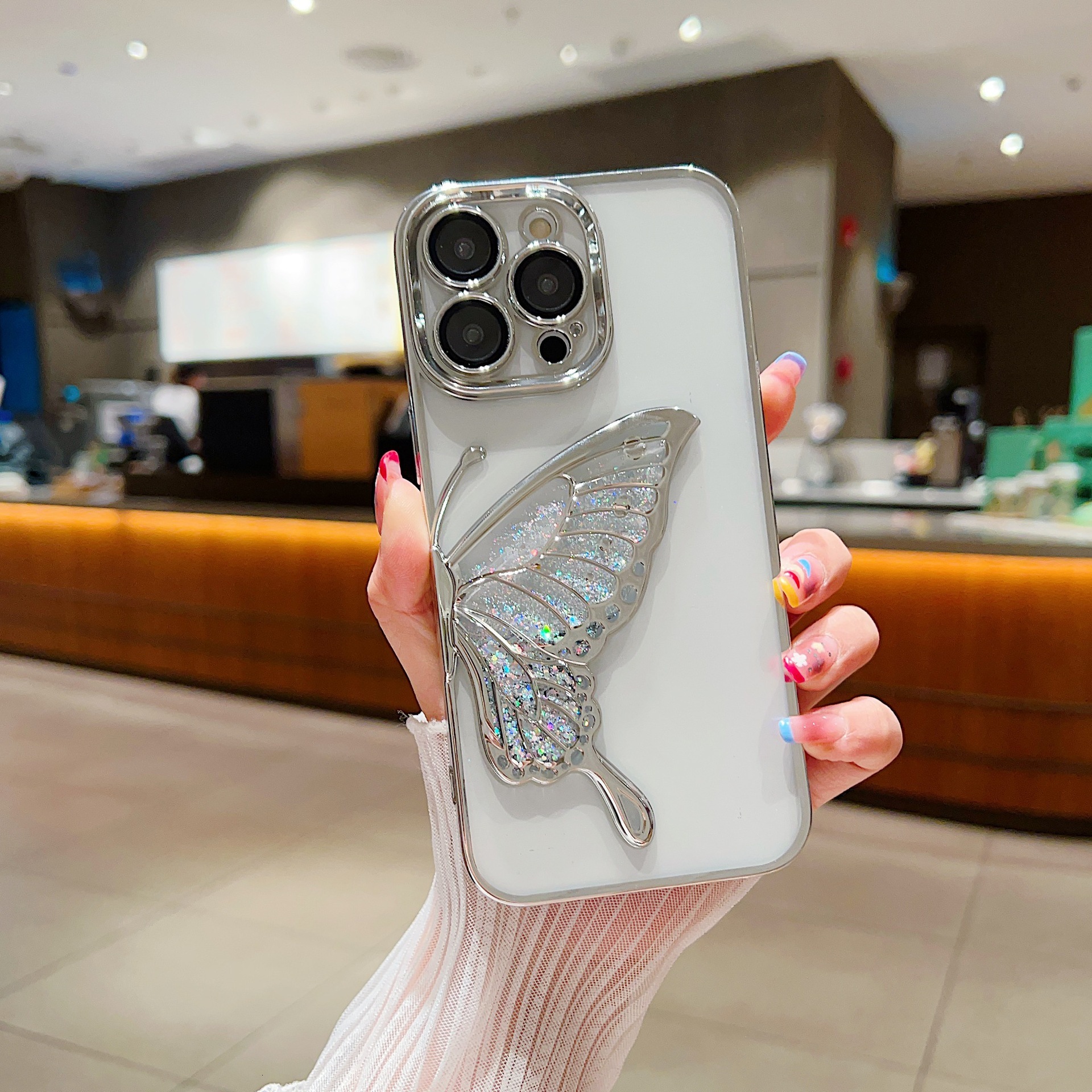 3D Flowing Sand Butterfly Case for Apple 17 Pro Max iPhone 16 Glitter 15 Electroplated 14 High-end Feel