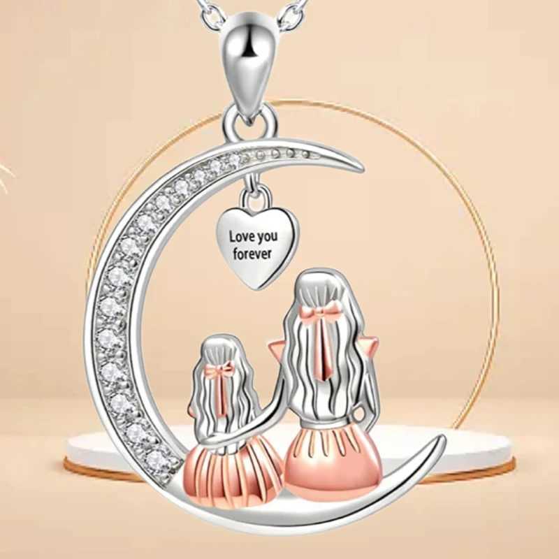 Mom Daughter Moon Pendant Necklace Love You Forever Heart Necklaces Mothers Day Jewelry Gifts G251217