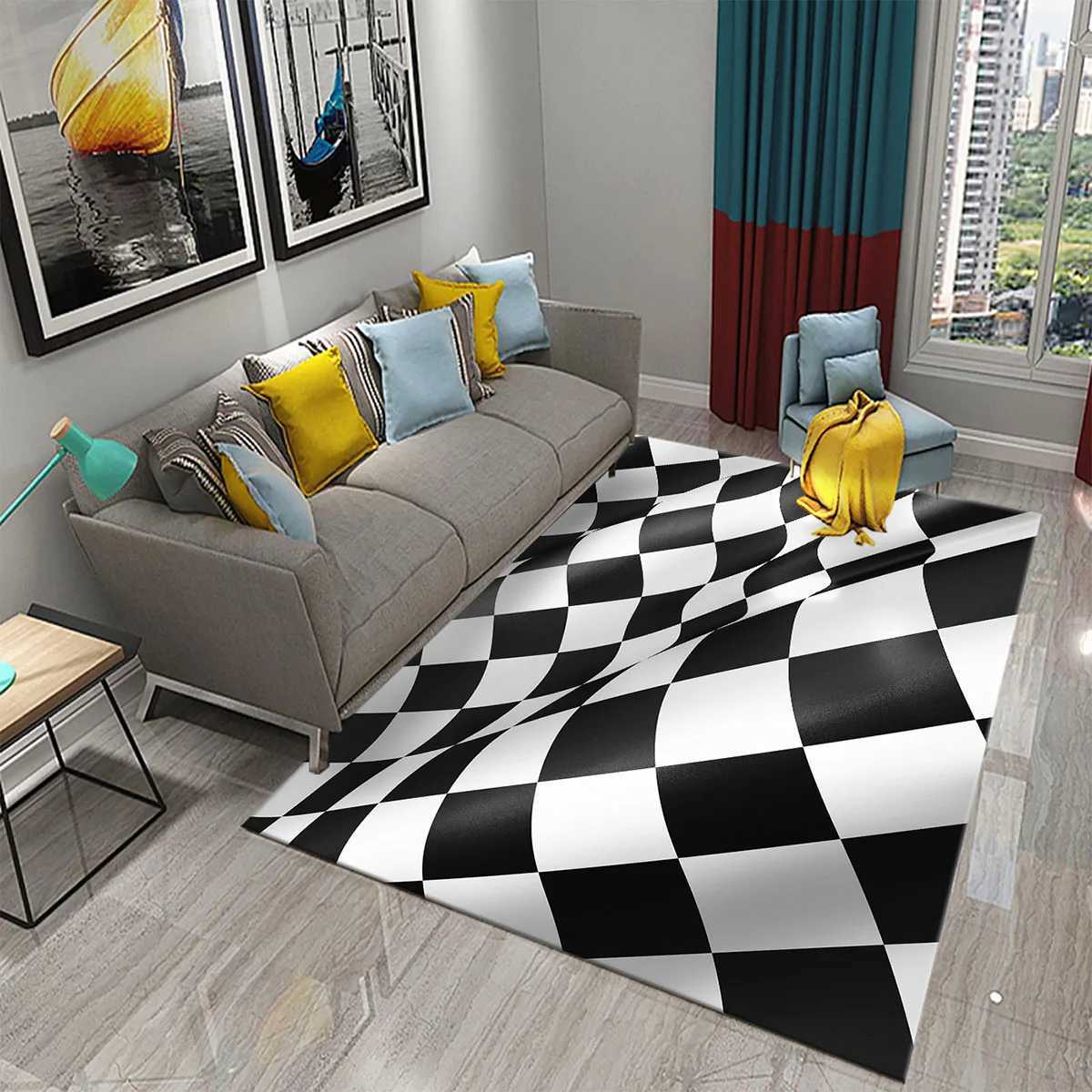 Black and White Checkerboard Plaid Carpet Moroccan Style Living Ro Bedro Rug Modern 3d Geetry Entry Door Mats Household Y251216