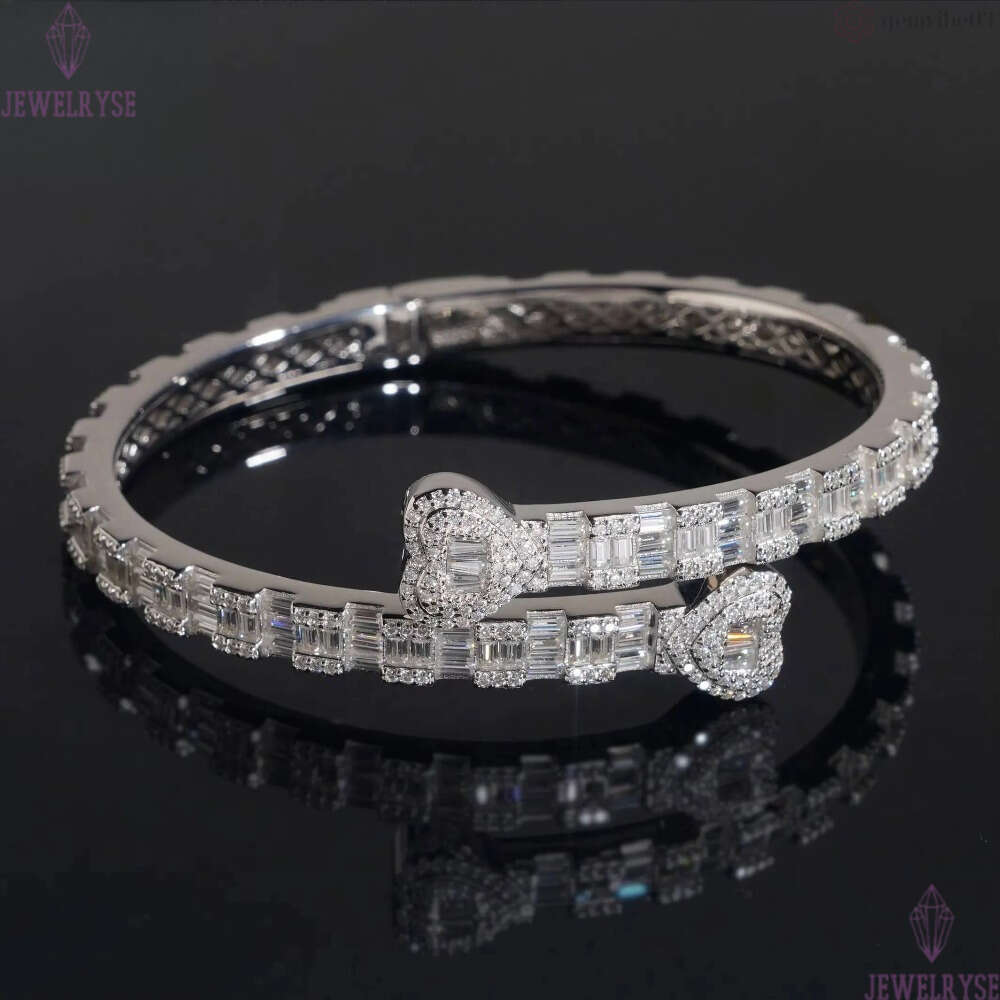 Hip Hop Jewelry 925 Silver Iced Out Fine Jewelry VVS Moissanite Diamond Heart Bracelet Bangle Men