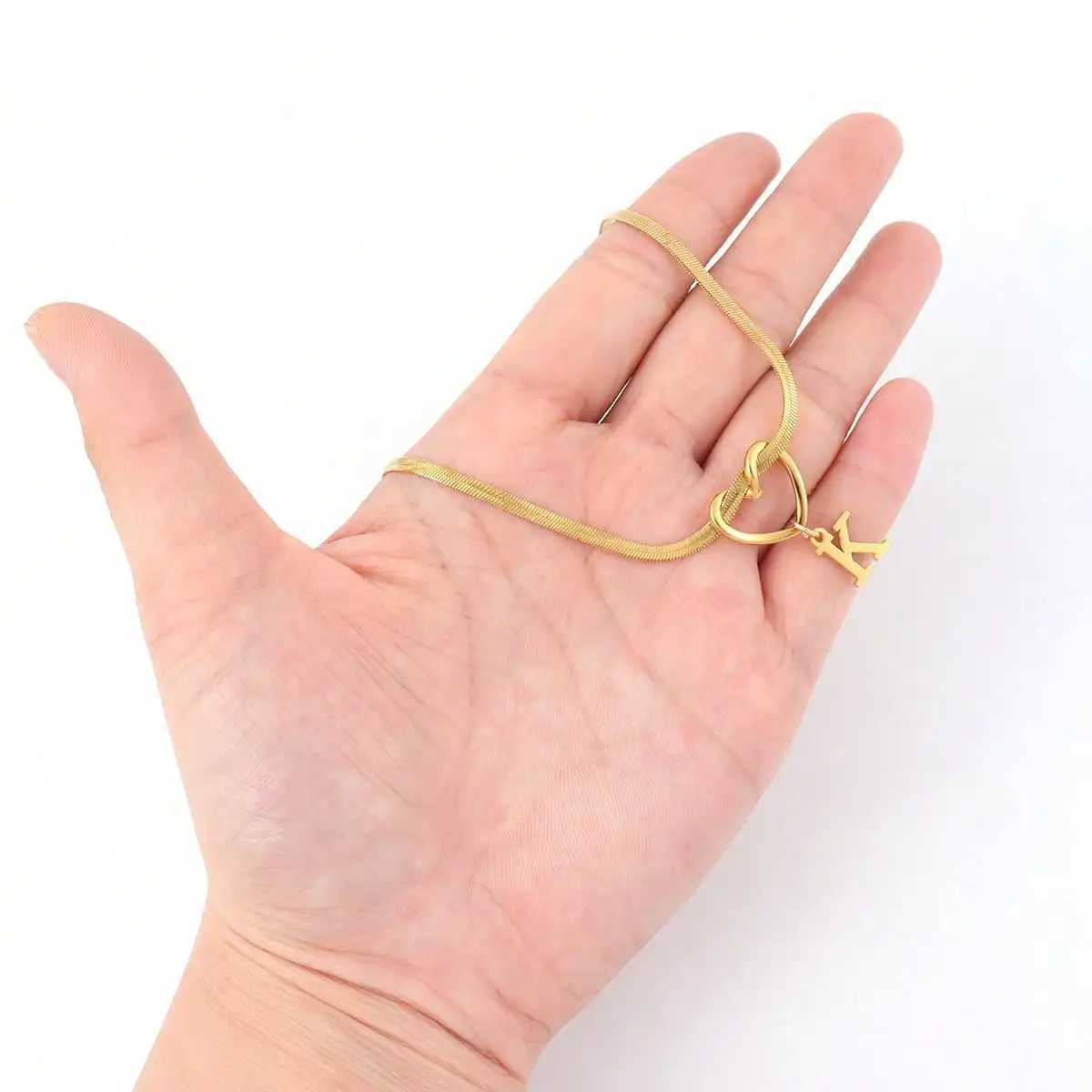 Dainty Classic Initial Hollow Heart Pendants Gold Plated Stainless Steel Letter Necklace Herringbone Chain Necklaces For Women G251217