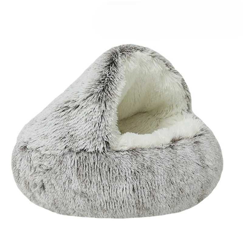 2 In 1 Winter Plush Pet Cat Bed Round Cat Cushion Cat House Warm Cats Basket Pet Sleep Bag Kitten Nest Kennel for Small Dog Cats M251217