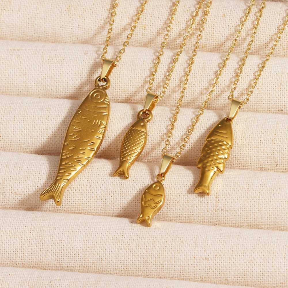 Stainless Steel Cute Fish Pendant Necklace Stackable Jewelry 18k Gold Plated Charm Waterproof For Women Decoration G251217