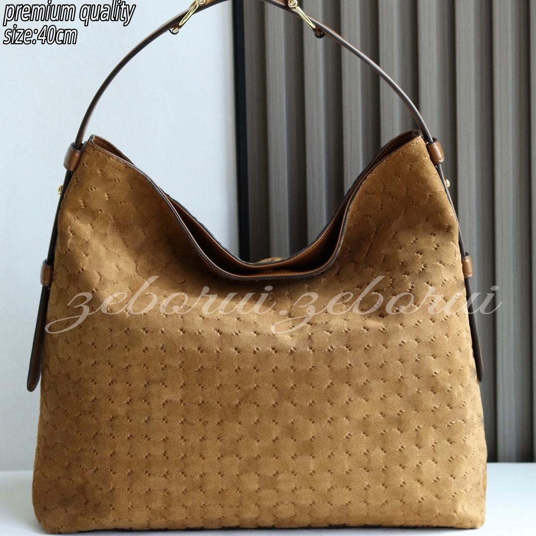 (Order by pic in opt, not by desc)Women's Tan Suede Hobo Bag - Large 40cm Top-Handle Shoulder Bag with Premium Texture