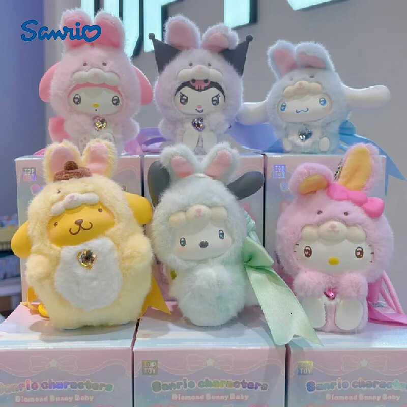 Sanrio Characters Diamond Bunny Baby Series Plush Blind Box Cute Mini Doll Kuromi Cinnamoroll Melody Bag Decoration Pendant Gift H251217
