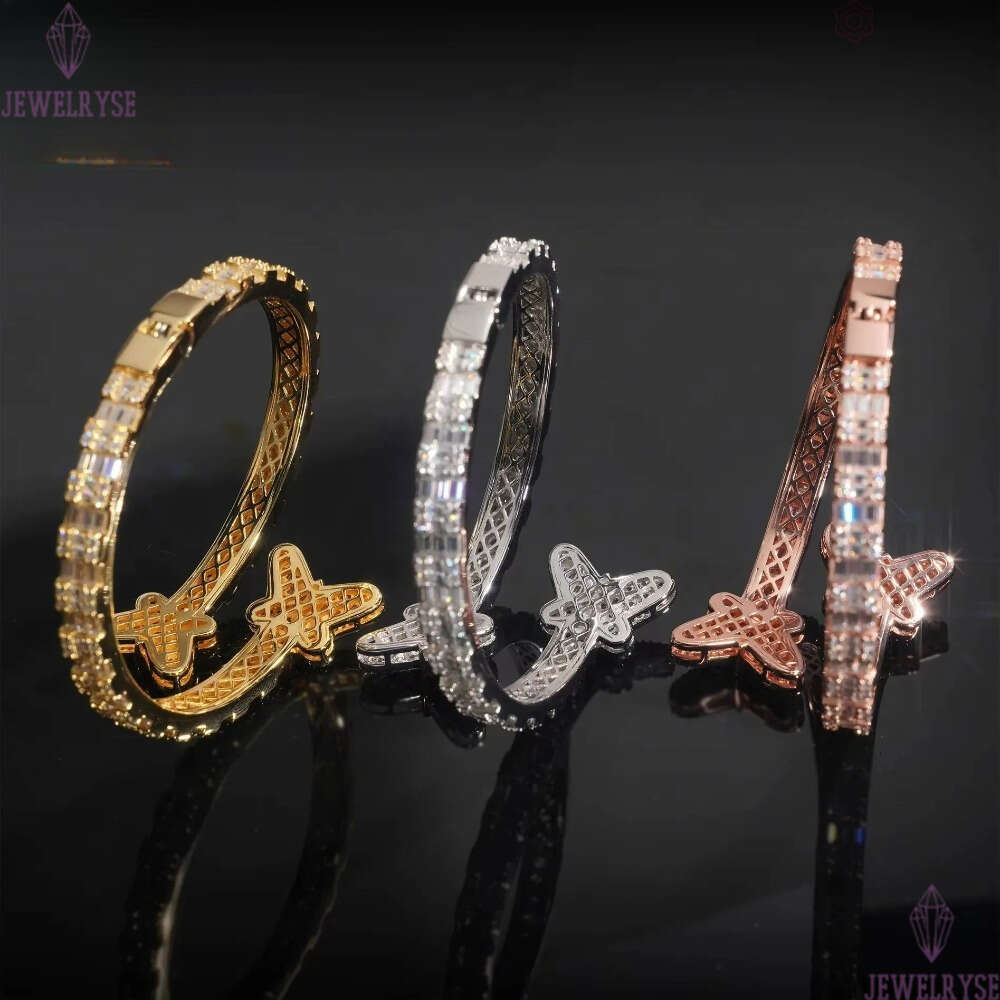 Iced Out Sterling Silver 925 Hip Hop Jewelry VVS Moissanite Diamond Bracelet Bangle Men