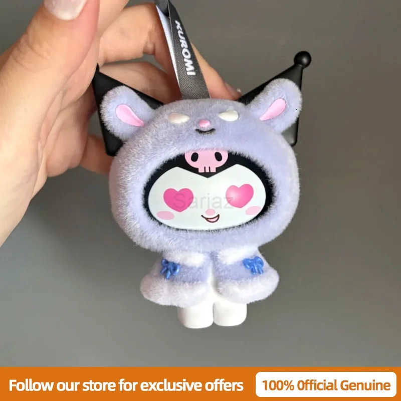 Sanrio Genuine New Little Cape Series Blind Box Kuromi KT Flocked Keychain Face Changing Trendy Toy Bag Charm Cute Gift H251217