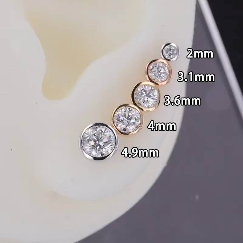 Starsgem 14K Gold Jewellery Earbob Bezel Setting Push Back Man Made Created Lab Grown Diamond Earrings