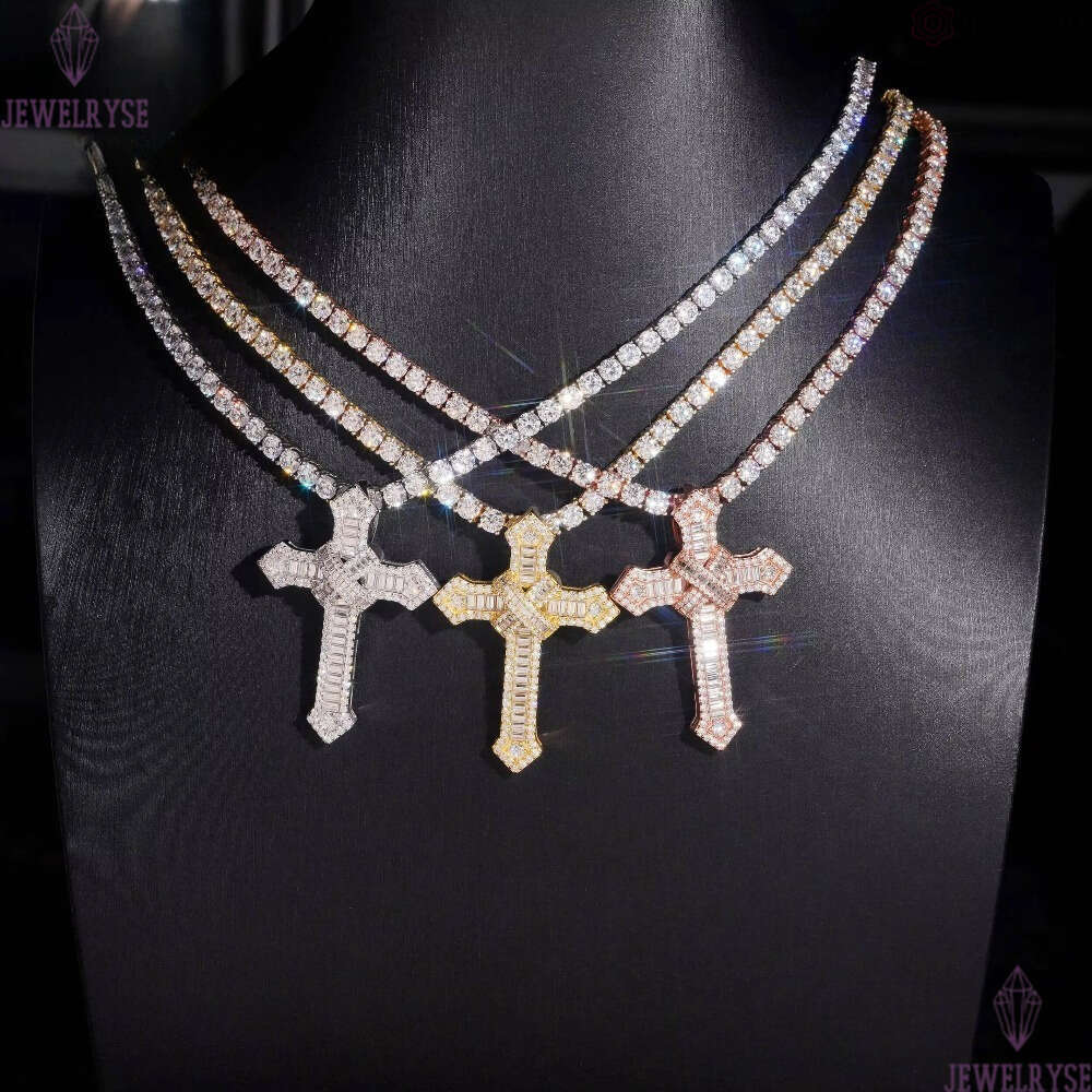 Ready to Ship 925 Silver Ice Out GRA Certificated VVS Moissanite Diamond Cross Hip Hop Pendant