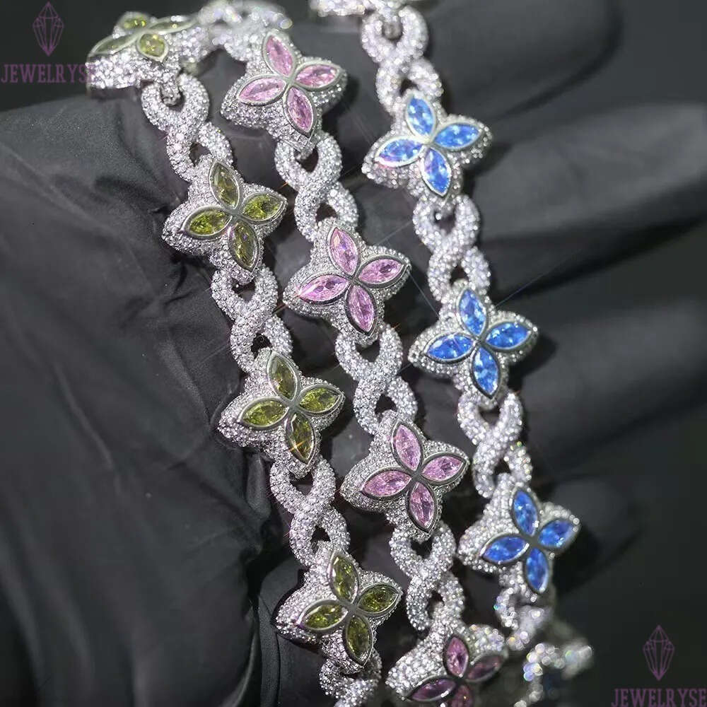 Fashion Design Infinity Link Clover Bracelet Pass Diamond Tester S925 Colored Marquise Moissanite Diamond Clover Cuban Bracelet