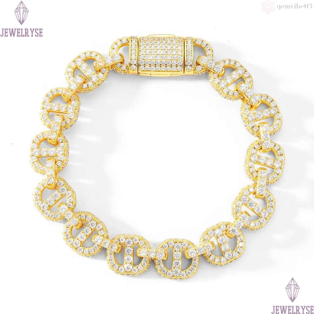 High Quality 11mm Hip Hop Bracelet Gold Plated Brass 5A CZ Diamond Ice Out Fashion Link Bracelet for Men Gift