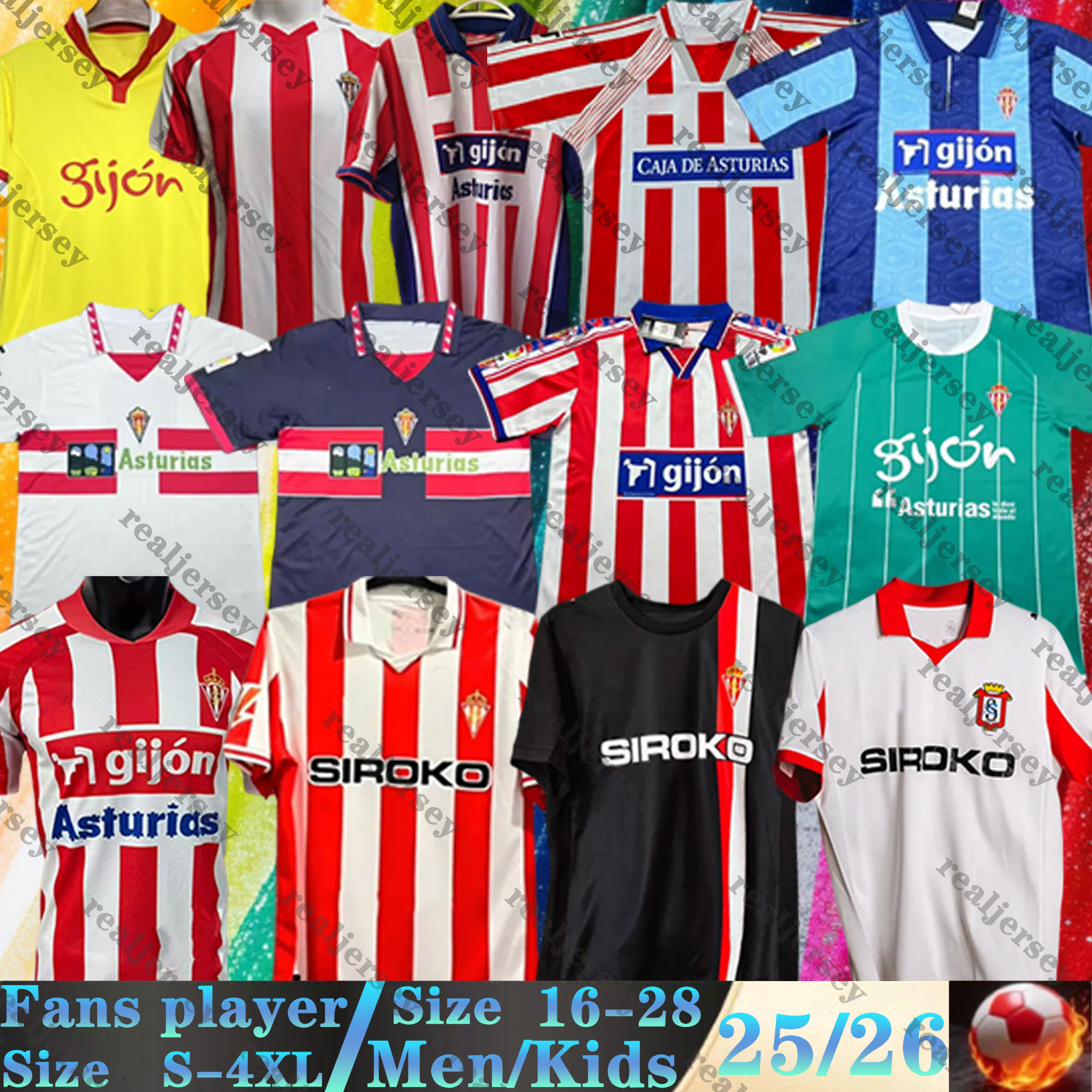 25 26 Sporting de Gijon Soccer Jerseys Retro 84 86 94 95 99 00 02 08 09 David Villa Gelabert CAMPOS CAICEDO DJUKA Men kids kit P.GARCIA J.BERROCAL 2025 2026 football shirts