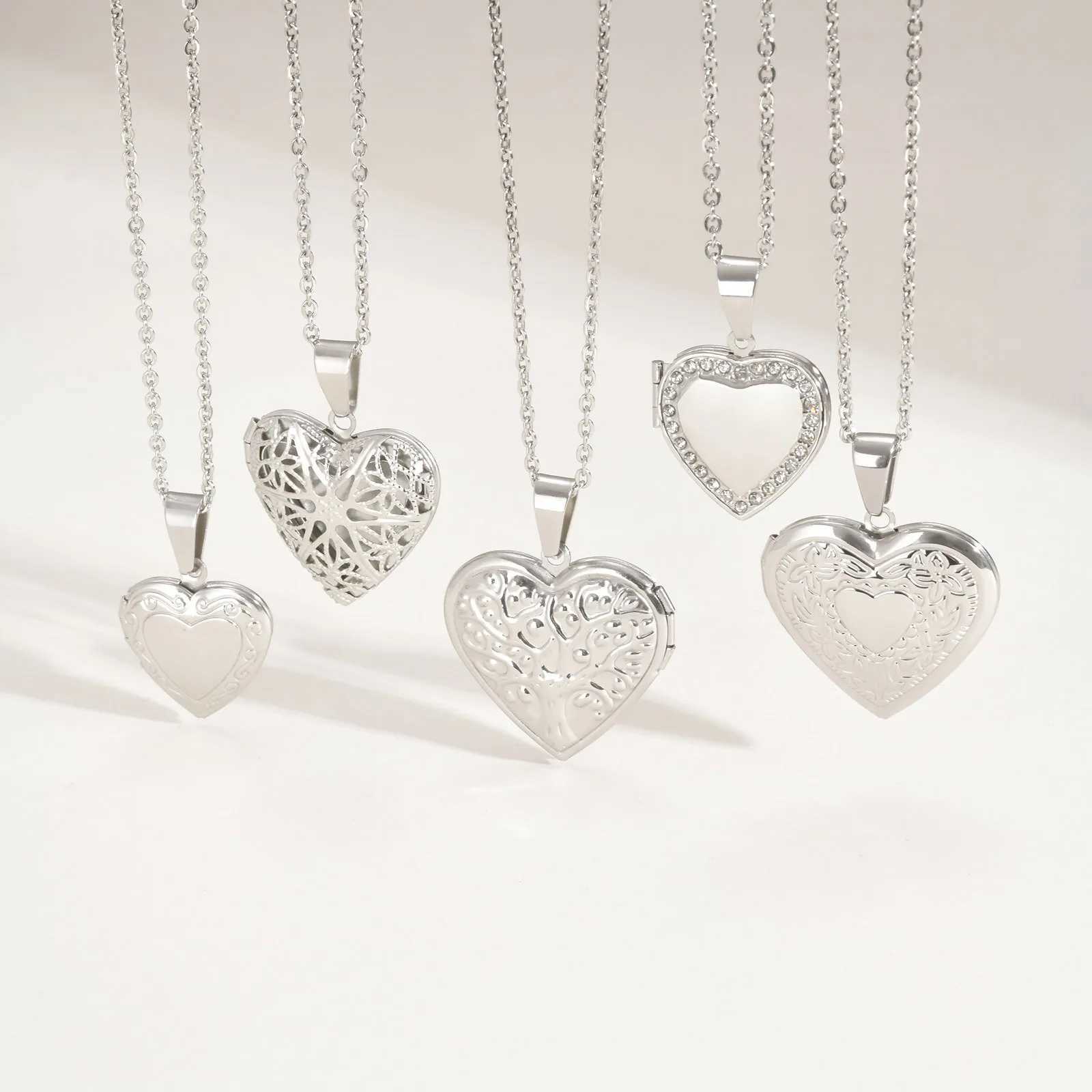 Vnox Never Fade Silver Color Stainless Steel Women Locket Pendant Openable Heart Pendant Necklaces Life Tree Floral Collar G251217