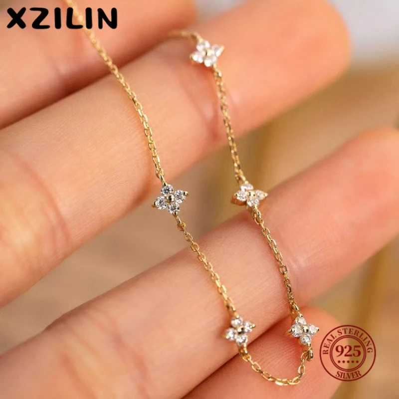 XZiLin S925 Sterling Silver Plated 18k Gold Korean Design Temperament Zircon Flower for Women Jewelry Gift G251217