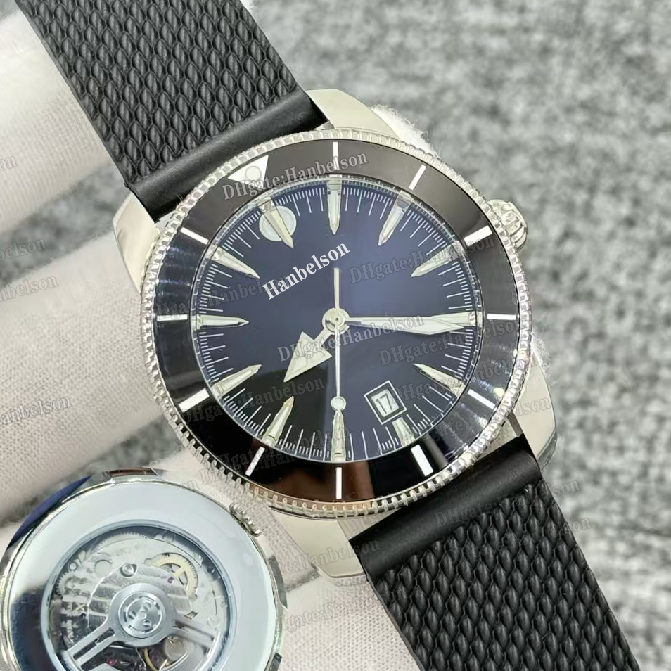 Mens Automatic Watch 42MM Black 2813 Movement Glass back Rubber Solid Steel Mesh Strap Wristwatch