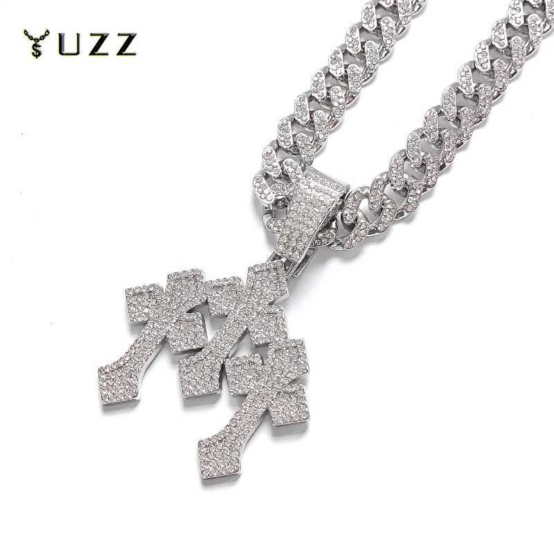 New Iced Out Stacked Crosses Pendant Necklaces for Men With 13mm Cuban Chain Hip Hop Cross Rhinestone Jewelry pendant Gift G251217