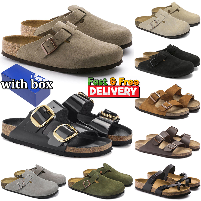 Free shipping with box slippers sandals famous designer women men slides taupe suede patent leather slipper flats sandal mens womens slide clogs birkensocks shoes