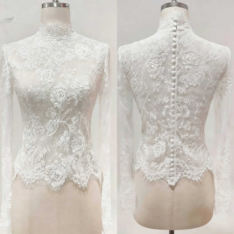 New Bridal Wraps Modest Soft Lace Crystals Wedding Jacket Bride Bolero For Weddings Long Sleeve Bridal Jacket Size Customized J117