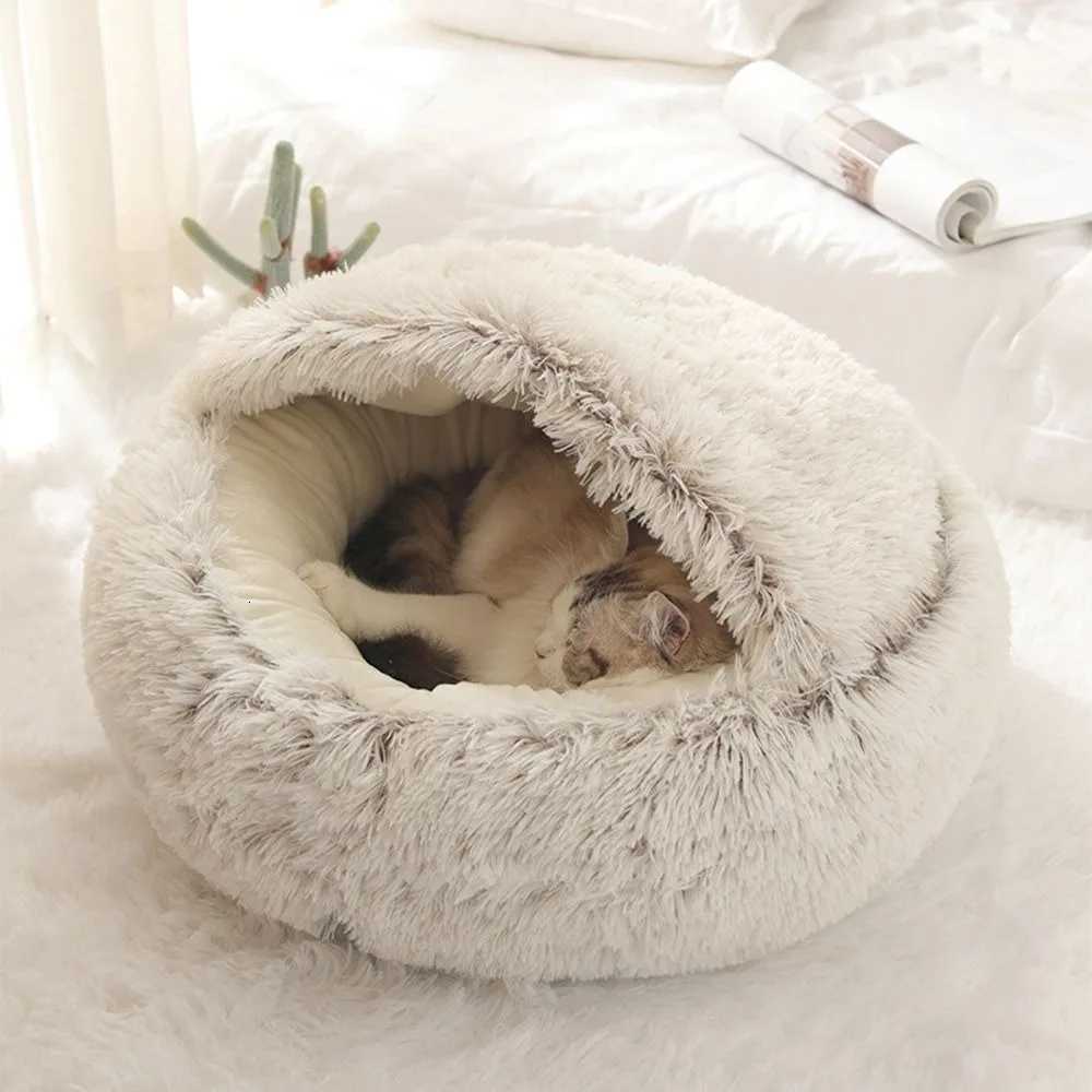 Warm Long Plush Pet Bed Enclosed Round Cat Cushion Comfortable Sleep Bag Cat Nest Kennel For Small Pet M251217