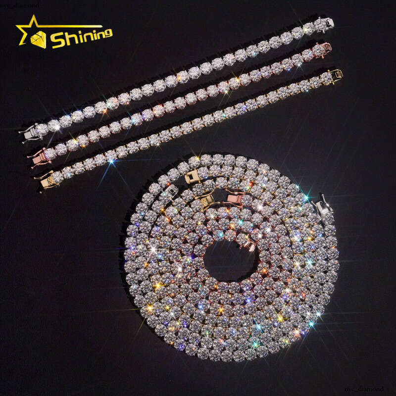 GRA Certified 925 Sterling Silver VVS Chain Hip Hop Men Women 6.5mm Moissanite Tennis Necklace Fine Jewelry
