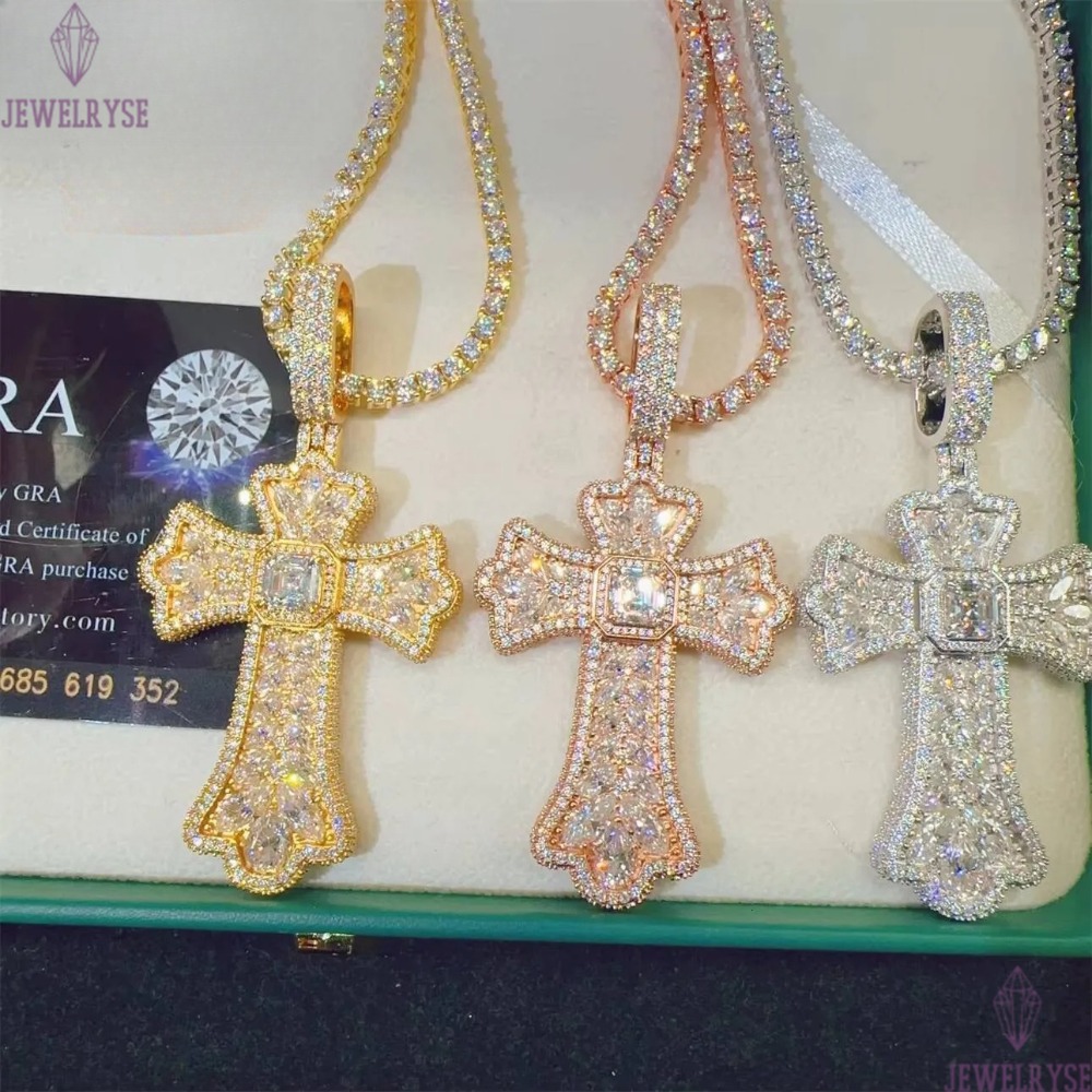 Pass the Diamond Tester VVS Moissanite 925 Sterling Silver Iced Out Hip Hop Pendants Diamond Jewelry Custom Cross Pendant