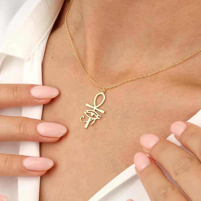 Classic Gold Plated Ankh Eye of Horus Pendant Necklace For Women Ancient Egyptian Jewelry Gifts G251217