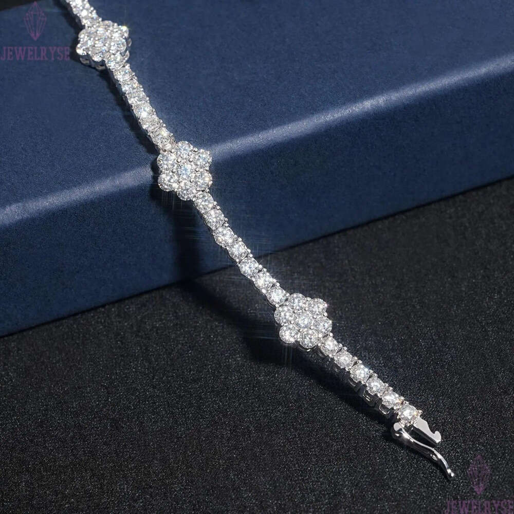 New S925 Silver D 3mm Moissanite Flower Tennis Chain Mens and Womens Hip Hop HIPHOP Bracelet