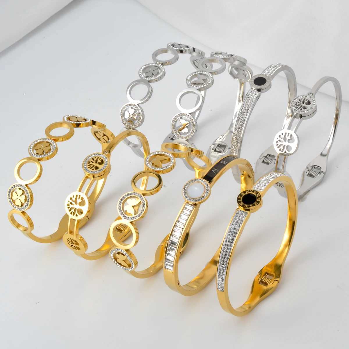 Stainless Steel Hand for Women Zircon Lock Bangle Luxury Jewelry Gifts Classics Wholesale Valentines Day Gift M251217