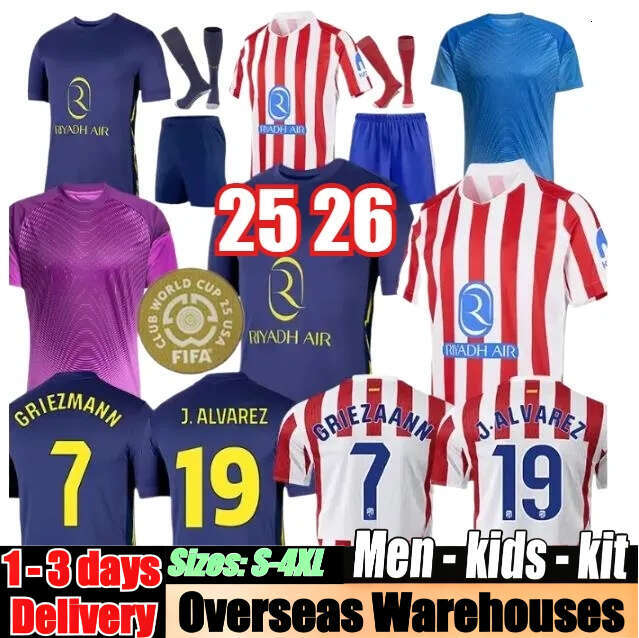 25 26 Atleticos De Madrides Soccer Jerseys ALEX B. GRIEZMANN 2025 2026 J.ALVAREZ HANCKO M.LLORENTE KOKE Foball Shirt Men Kids Kit Sets Uniforms Camiseta