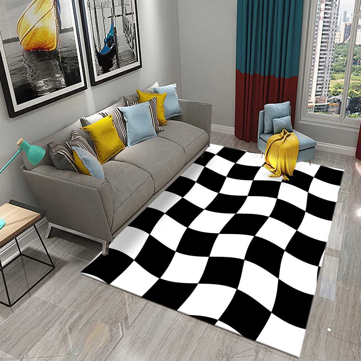 Black and White Checkerboard Plaid Carpet Moroccan Style Living Ro Bedro Rug Modern 3d Geetry Entry Door Mats Household Y251216