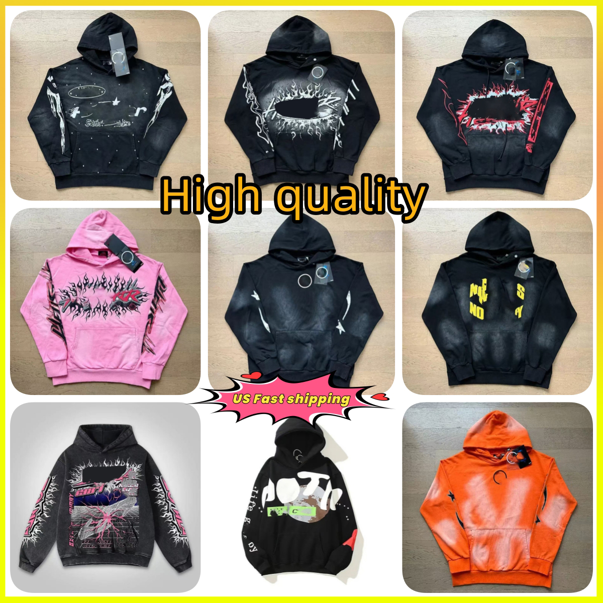 2026 designer hoodie for men designer fashion sweatpants hoodies Mens Hoodies Designer Hoodies Y2k Letter Print Hip Hop HS Wash Water Heavy Diamond Set Casual Hoodie