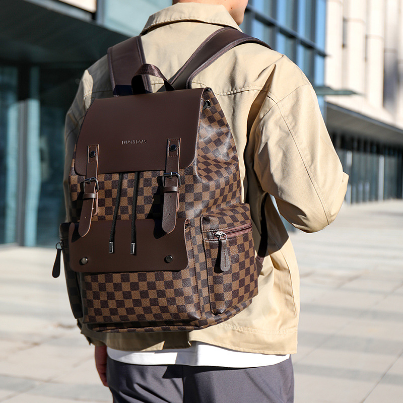 Luxury Designer Men's Checkered Commuter Leisure Backpack Large Luxury Bag Capacity Business Travel Work Laptop Bag 2026