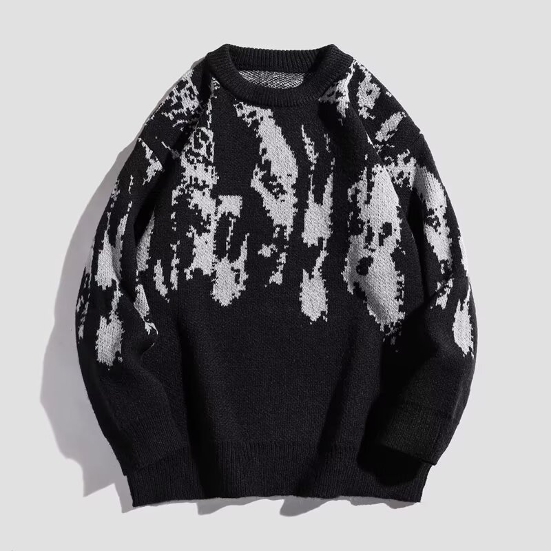 Autumn and Winter Personalized Knitted Sweater Tie Dye Trend Knitted Sweater Y2K Loose Oversized High Collar Street Sweater 240826