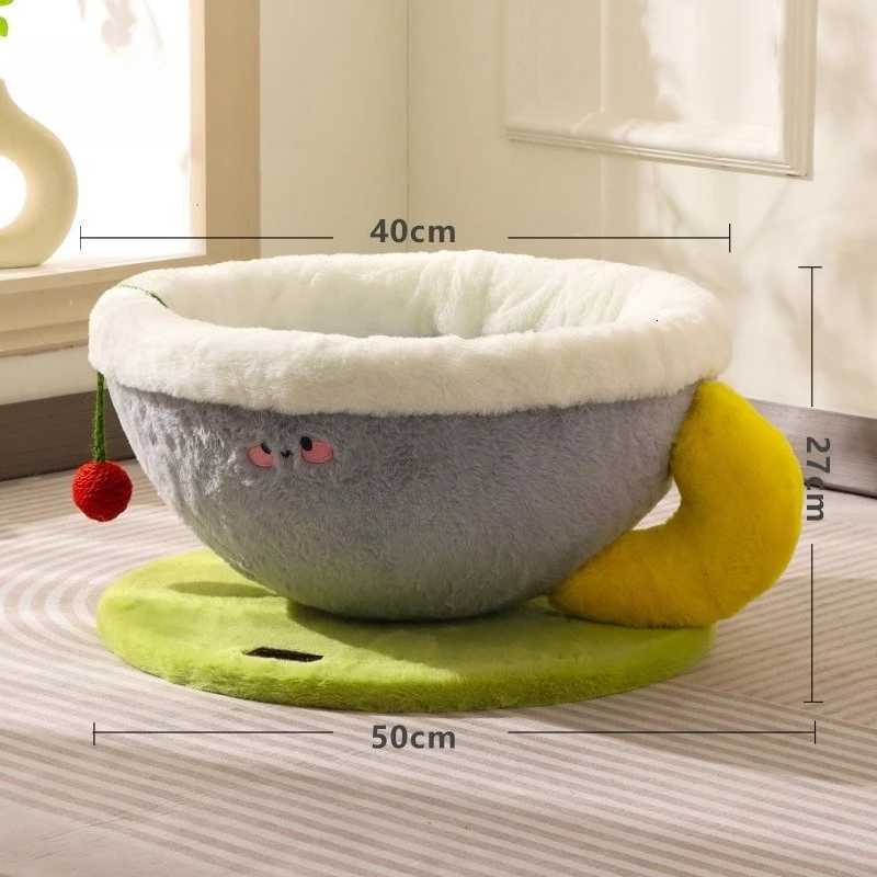 Teacup-Shaped Large Cat Bed - Fleece Semi-Enclosed Pet Nest for Winter Warmth M251217