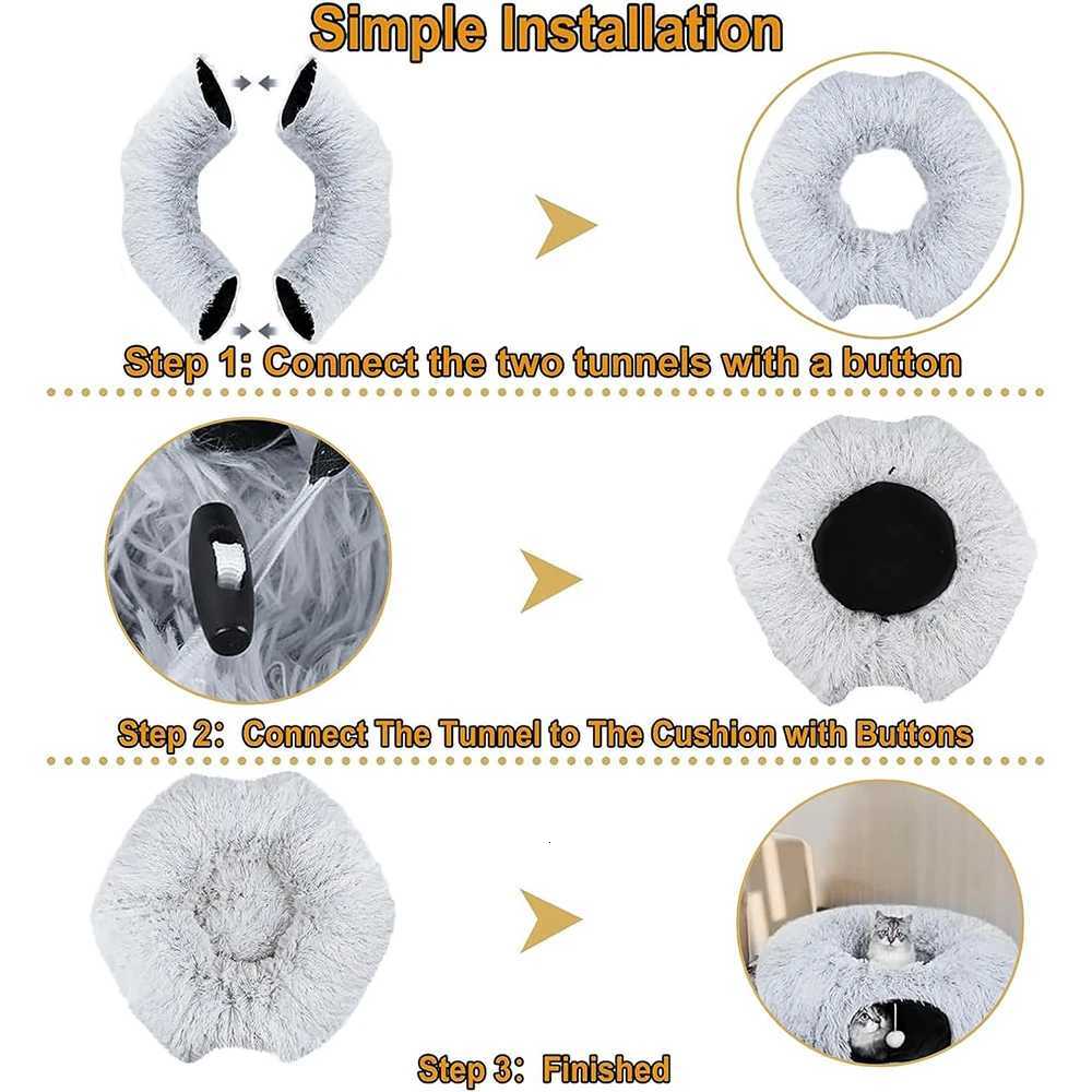Winter New Arrival Plush Cat Tunnel Bed Foldable Two-in-One round Warmth Pet Nest Thickened Cozy Cuddly Cat Hideaway M251217