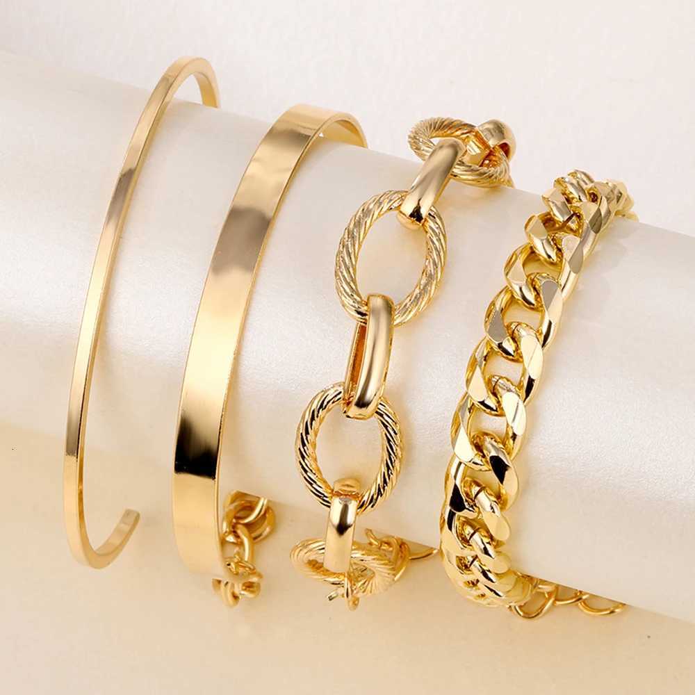 4Pcs Punk Heavy Metal Big Thick Chain Set Women Retro Geometric Metal Twist Chain Bangles Fashion Jewelry M251217