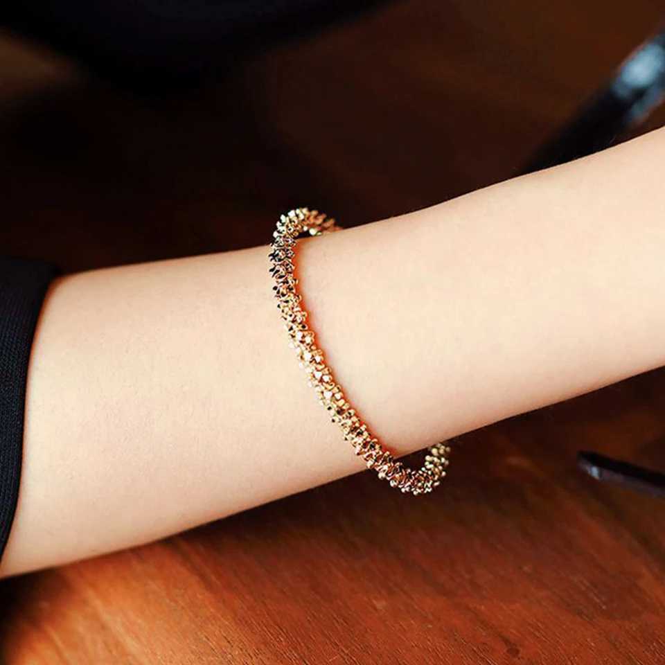 Classic Simple Copper Alloy Gold Colour Jewelry Open Korean Fashion Accessories Girls OL Style Cuff Bangle For Woman M251217