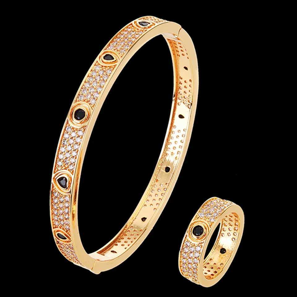 Zlxgirl Jewelry Classic Heart Shape CZ Zircon Women Bangle With Ring Jewelry set of Bridal Gift African Beads Sets M251217