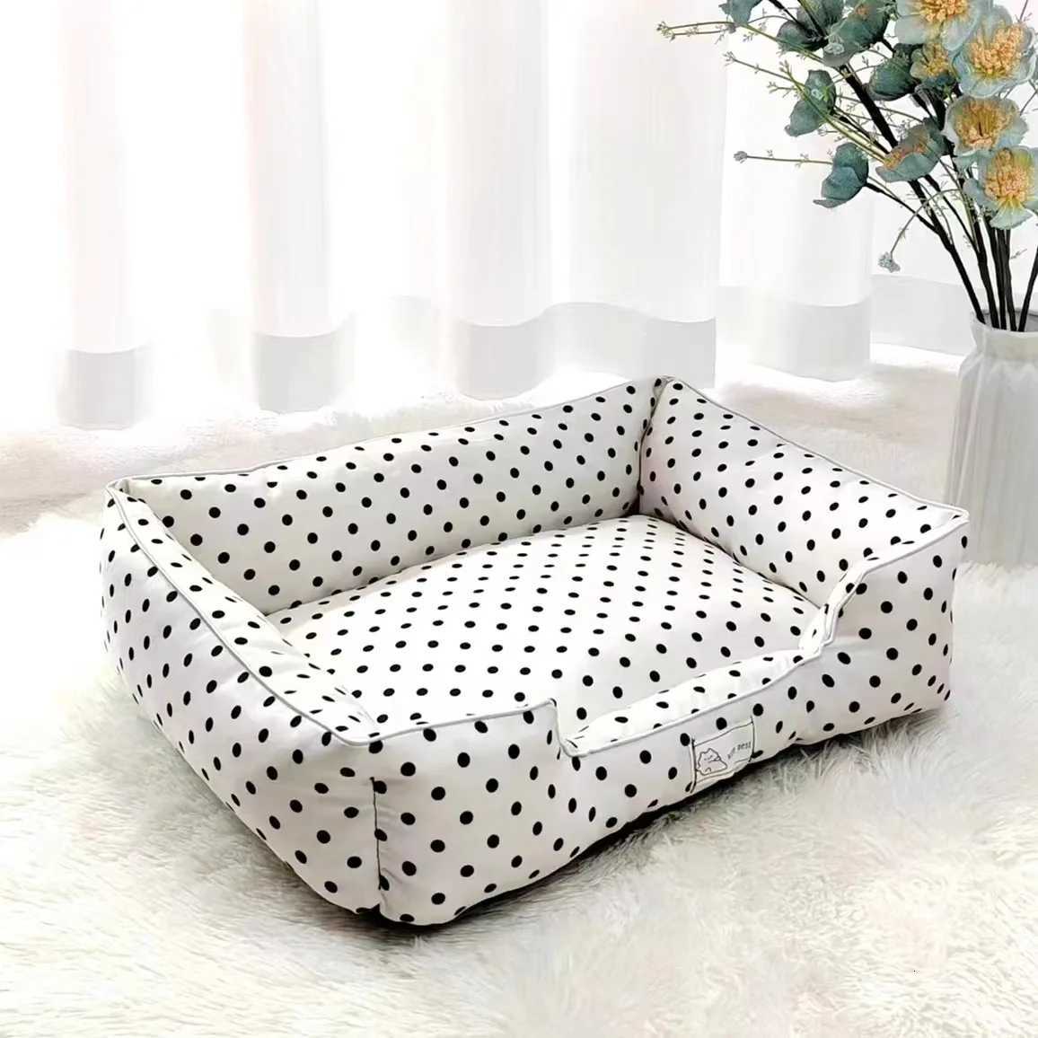 Removable Washable Pet Bed - Polka Dot All Season Mat for Small Medium Dogs Cats Plush Cushion for Dachshund Puppy M251217