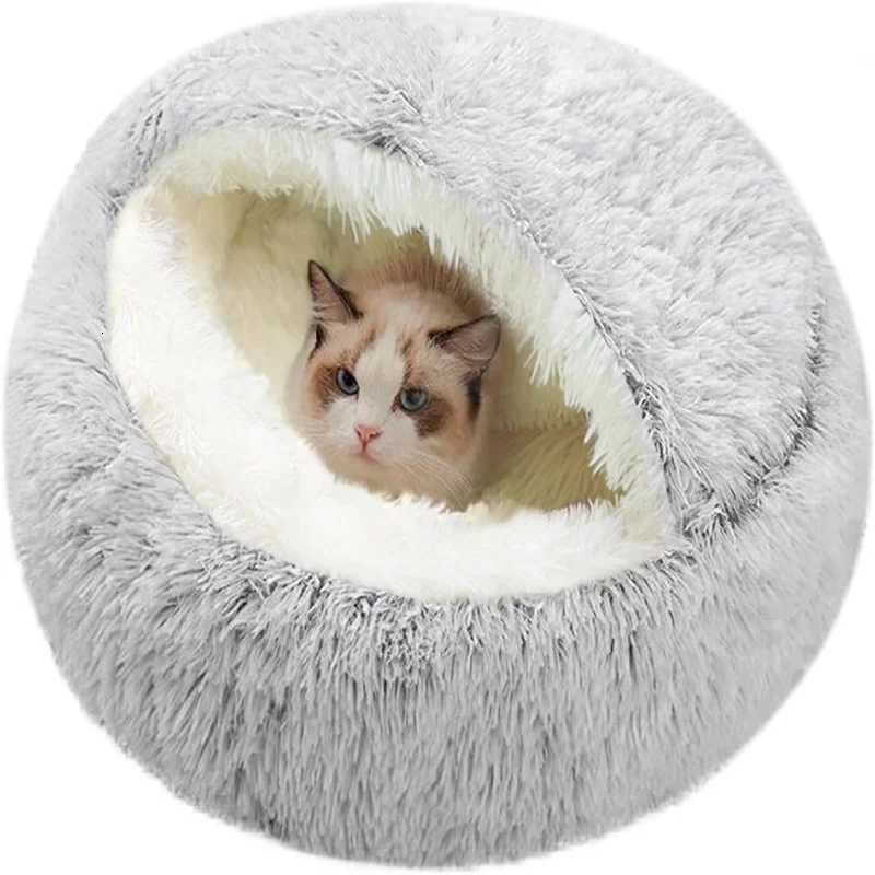 Cat Bed Round Plush Fluffy Hooded Cat Bed CaveCozy for Indoor Cats or Small Dog bedsPet Beds Doughnut Calm Anti-nxiety Dog Bed M251217