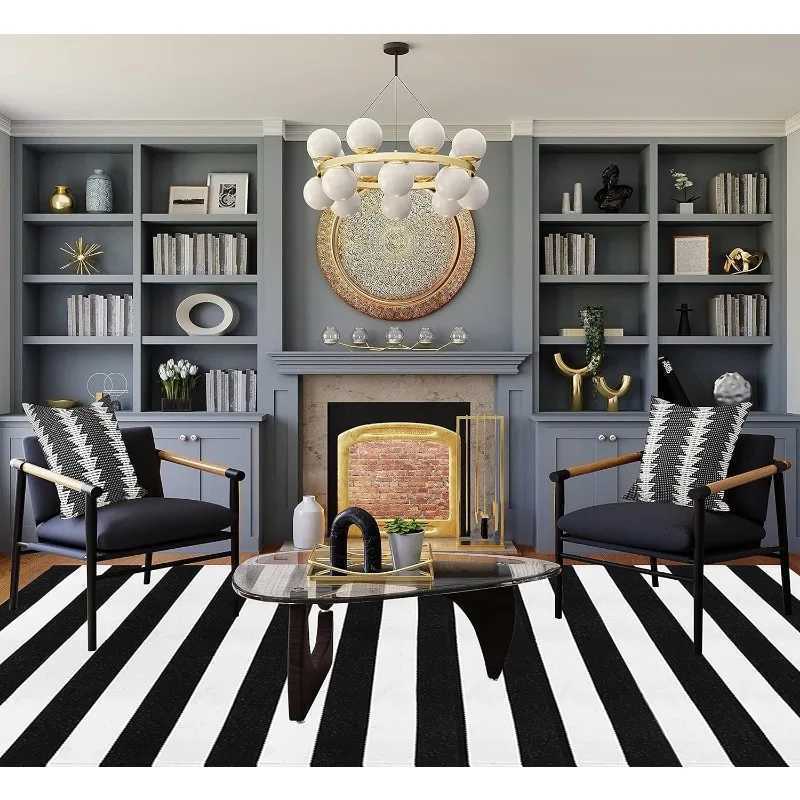Black and White Stripe Rug Outdoor Balcony Christmas Decor Rug hine Washable Carpet Rug for Dining Ro Entryway He Off Y251216
