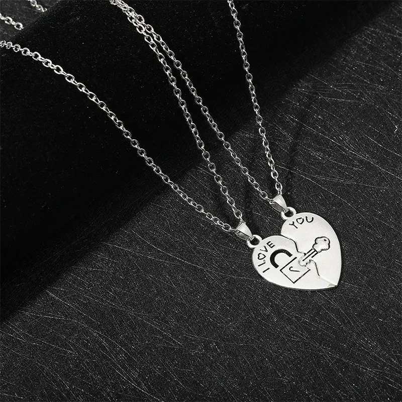 2pcs Couple Lock Key Heart Puzzle I Love You Pendant Couple Necklace Pendants Necklaces for Lovers Valentines Day Jewelry Gifts G251217