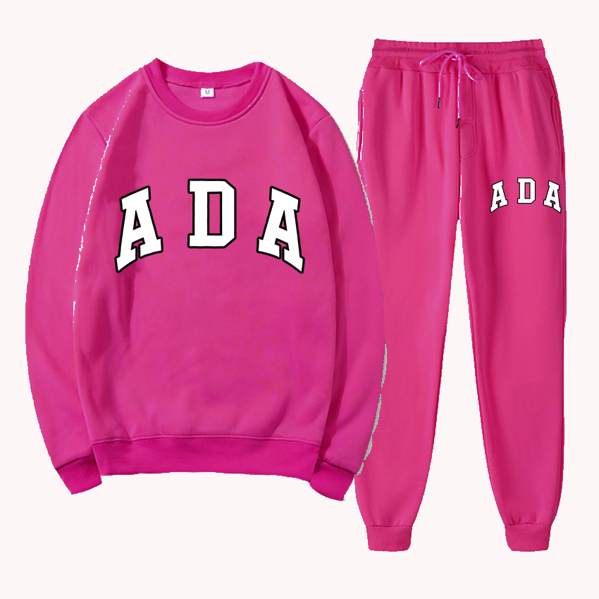 womens designer clothes ADA Letter Print Hoodie & Pants Set 2025, Fleece Lined Casual Sweatshirt 2 Piece Outfit Loose Fit Free Shipping