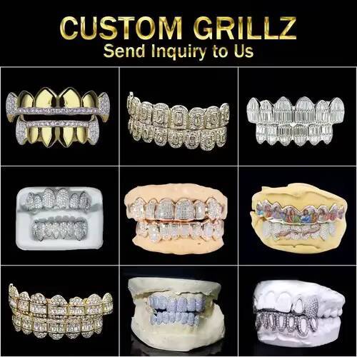 Custom Hip Hop Jewelry Teeth TopDowm 925 Silver Vvs Natural Round Cut Diamond 10K 14K Fully Iced Out Moissanite Grillz for Mens