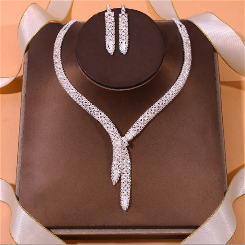 Rhinestone Wedding Jewelry Set Silver Bridal Necklace Earrings Party Prom Costume Jewelry Accessories for Women