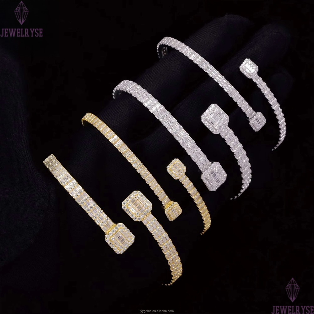 New Arrival Fashion Design S925 Silver 18k Gold Plated VVS Moissanite Baguette Diamond Cuban Link Bracelet with GRA Certificate