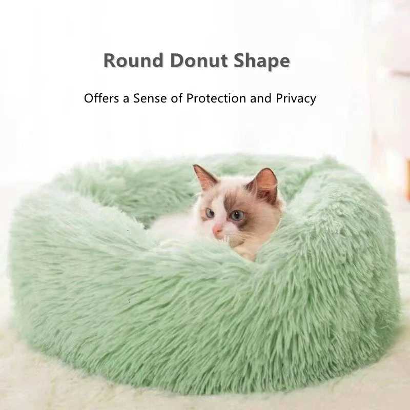 Soft Long Plush Cat House Beds dog Calm Warm Faux Fur Bed Donut Round Comfortable Sleeping Bed Washable for Small Medium Dog Cat M251217