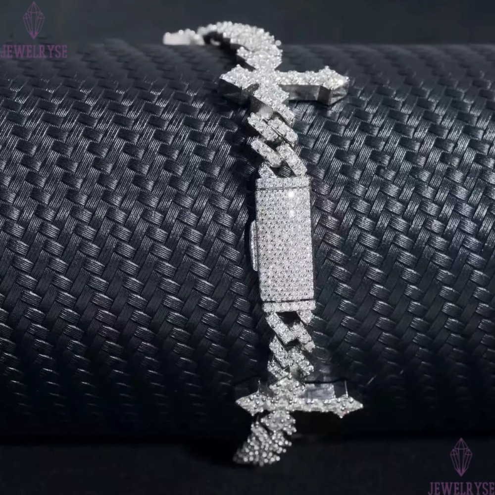 Solid Sier 6Mm Hip Hop For Men Women Fashion Moissanite Cross Cuban K Chain Bracelet A