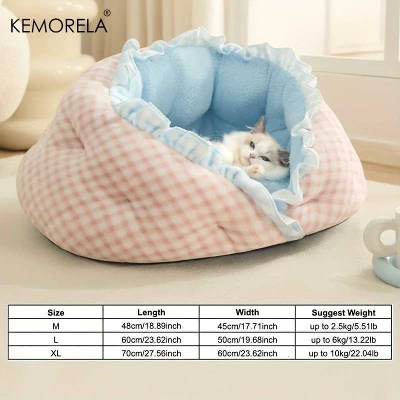 KEMORELA Cozy Semi-Closed Lace Pet Nest with Thickened Warmth Winter Design Machine Washable for Small Dogs CatsCat Shelter M251217